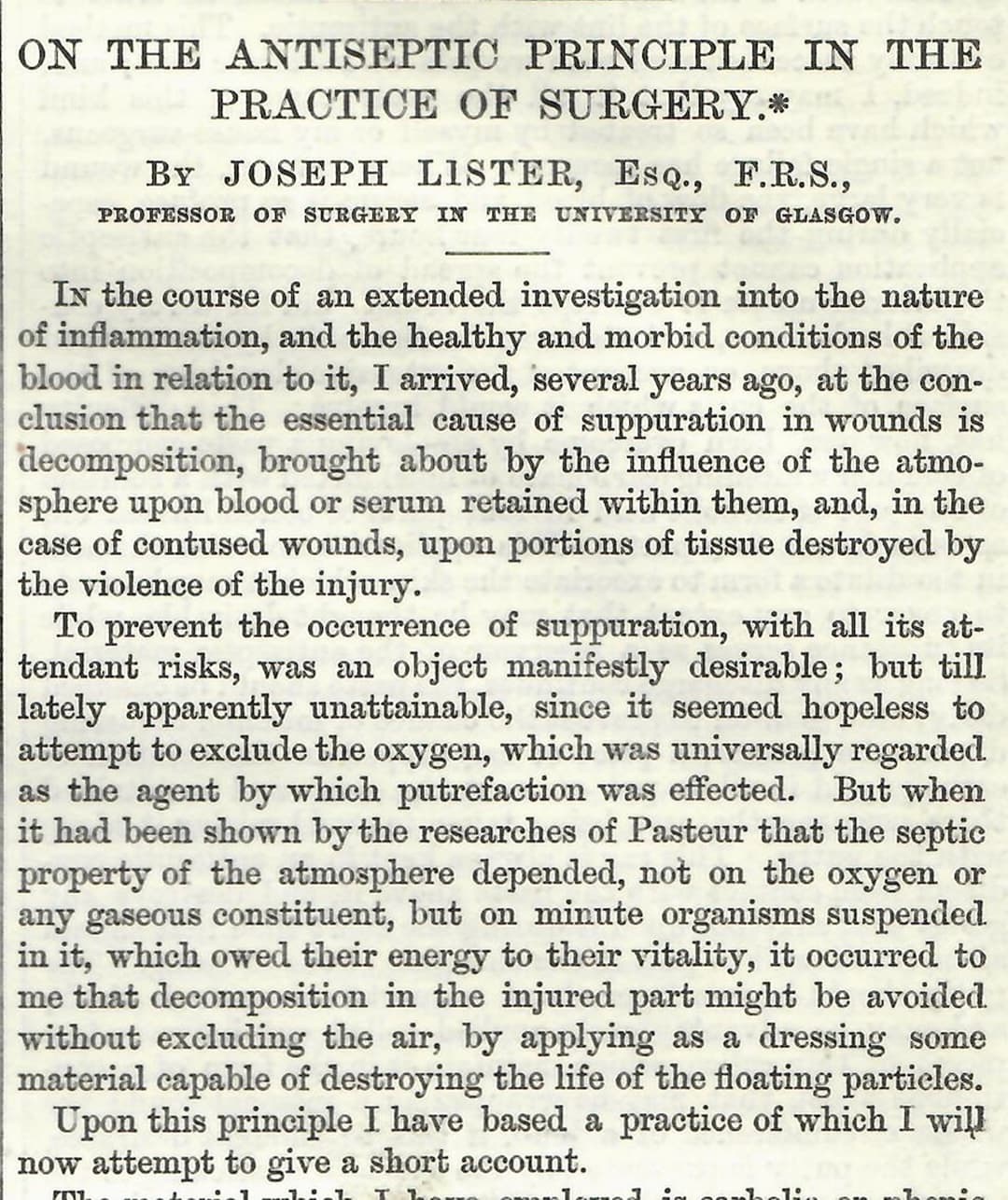Joseph Lister:  A Pioneer of Antiseptic Surgery